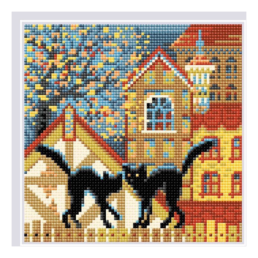 

Алмазная мозаика "Город и кошки. Осень" (20х20см)
