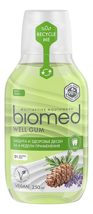 Антибактериальный ополаскиватель для полости рта Biomed Well Gum: Ополаскиватель 250мл антибактериальный ополаскиватель для полости рта biomed vitafresh ополаскиватель 250мл