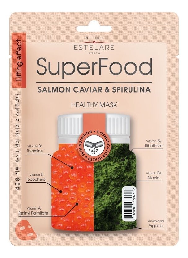 

Тканевая маска с экстрактом икры лосося и спирулины SuperFood Salmon Caviar & Spirulina Healthy Mask 25г