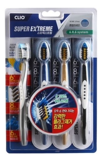 Купить Набор зубных щеток Super Extreme Toothbrush 4шт, CLIO