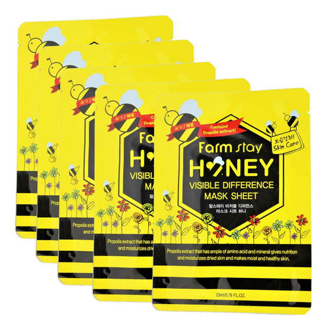 

Тканевая маска для лица с медом и прополисом Visible Difference Mask Sheet Honey 23мл: Маска 5шт, Тканевая маска для лица с медом и прополисом Visible Difference Mask Sheet Honey 23мл