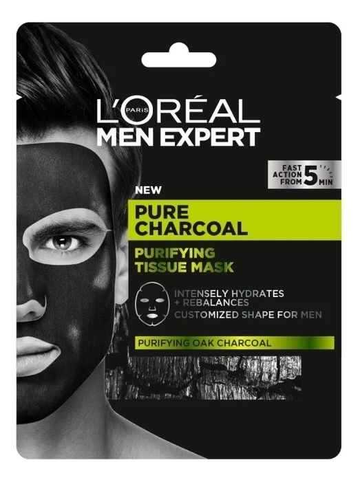 

Очищающая тканевая маска для лица с черным углем Men Expert Pure Charcoal 30г