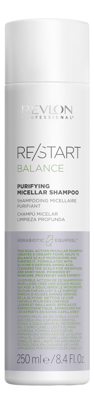 Мицеллярный шампунь для волос Restart Balance Purifying Micellar Shampoo: Шампунь 250мл revlon professional restart balance purifying micellar shampoo мицеллярный шампунь для жирной кожи 1000 мл