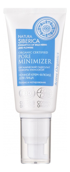 

Ночной крем-флюид для лица c гидролатом софоры хакасской Organic Certified Pore Minimizer 50мл