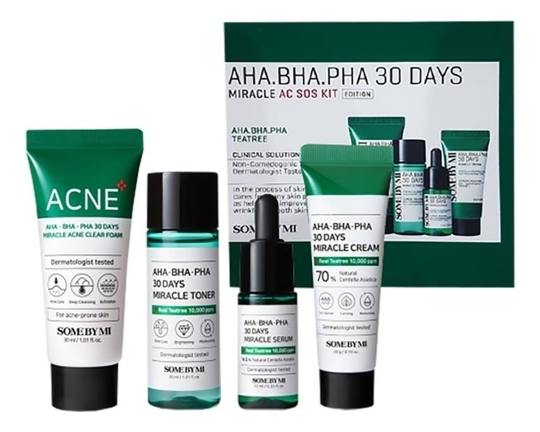 

Набор для лица AHA-BHA-PHA 30 Days Miracle AC SOS (пенка 30мл + тонер 30мл + сыворотка 10мл + крем 20мл)