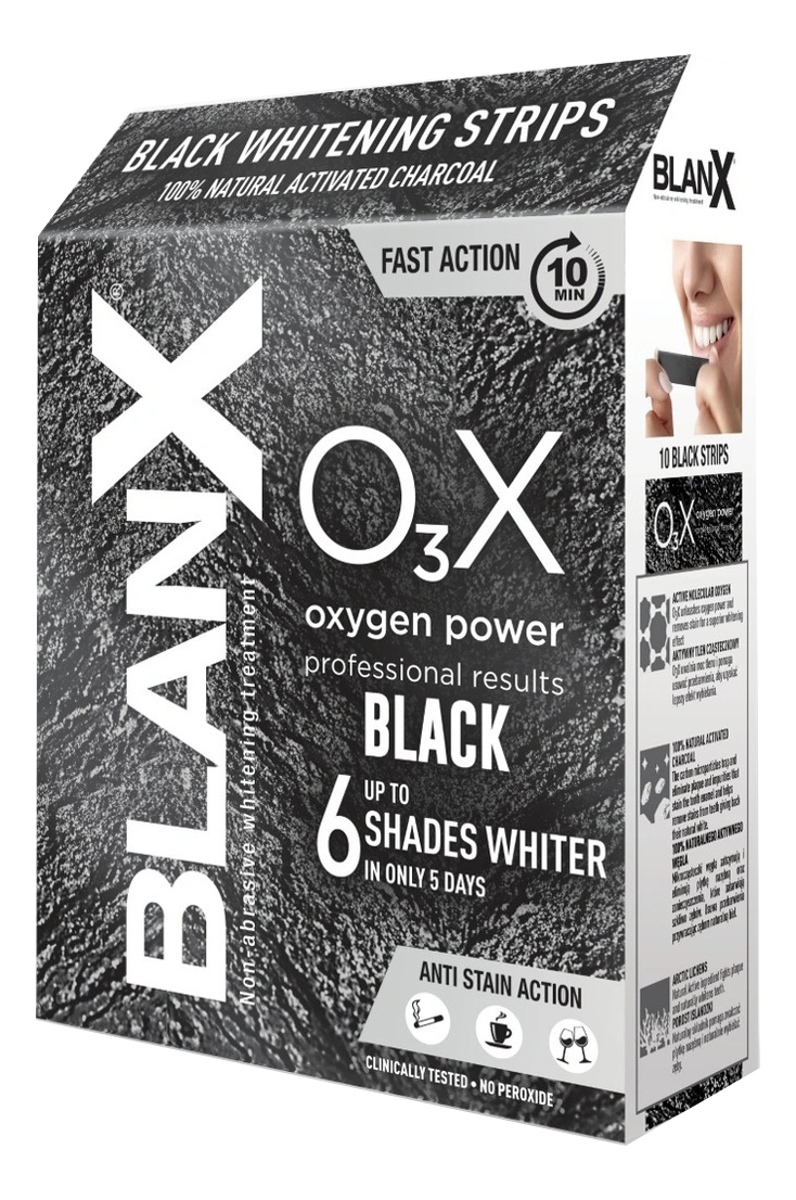 Полоски для отбеливания зубов с углем O3X Whitening Strips Black