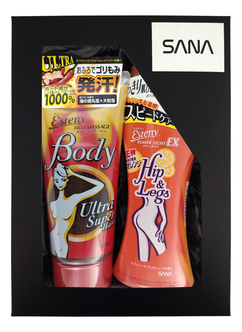 

Набор для тела Подтянутый силуэт Esteny (массажная эмульсия Hip & Legs Power Tight EX 200мл + массажный гель-скраб Hot Massage Body Ultra Super Hard 240г)