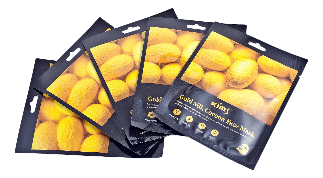 

Тканевая маска для лица с протеином кокона шелкопряда Gold Silk Cocoon Face Mask 30г: Маска 5шт, Тканевая маска для лица с протеином кокона шелкопряда Gold Silk Cocoon Face Mask 30г