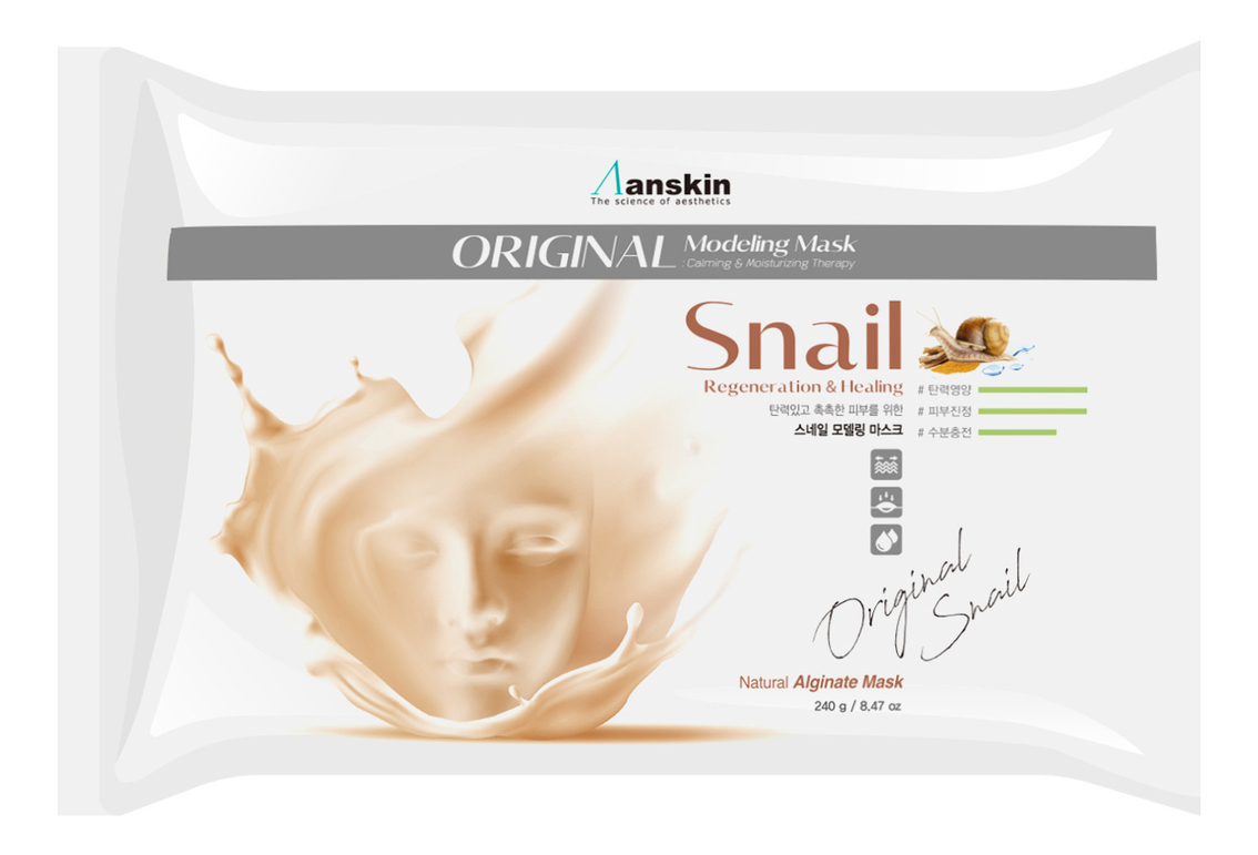 Маска альгинатная для лица с муцином улитки Snail Modeling Mask: Маска 240г (пакет) маска альгинатная для лица с муцином улитки snail modeling mask маска 500г