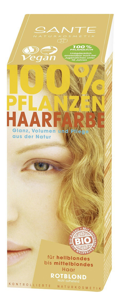 

Растительная краска для волос 100% Pflanzen-Haarfarbe 100мл: Rotblond, Растительная краска для волос 100% Pflanzen-Haarfarbe 100мл