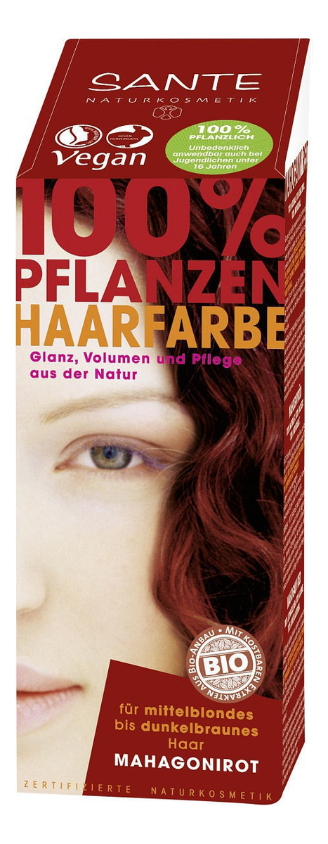 Растительная краска для волос 100% Pflanzen-Haarfarbe 100мл: Mahagonirot