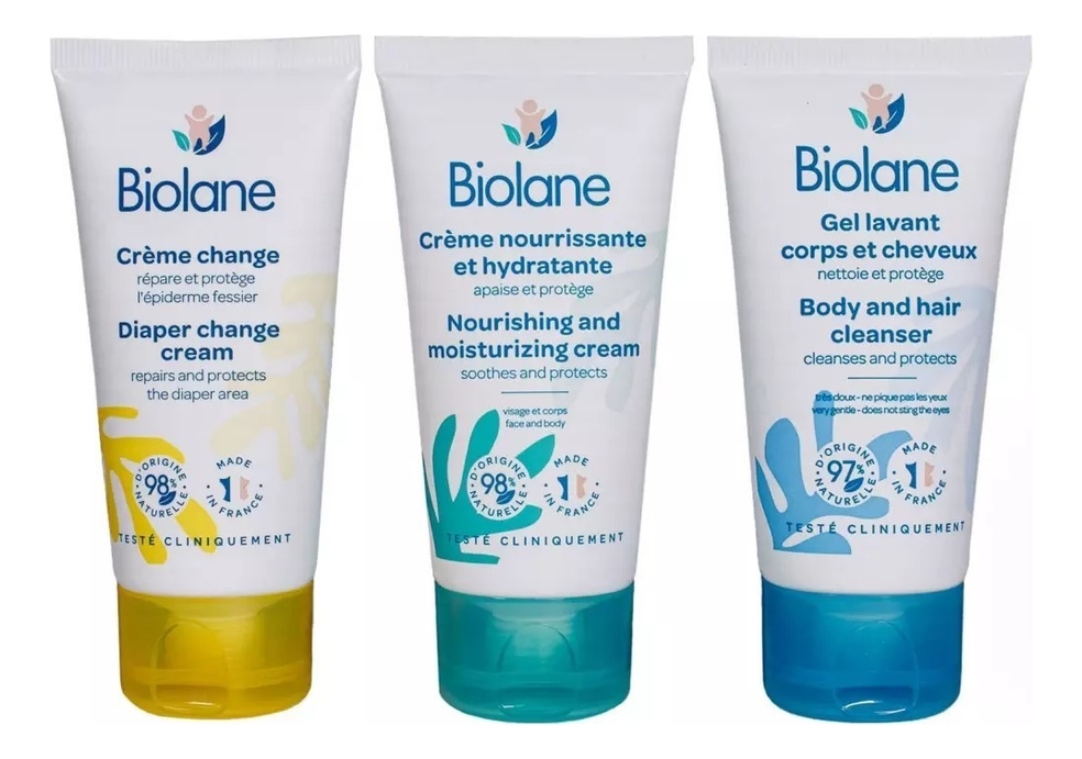 

Набор Мой первый уход 3*50мл (гель для купания 2 в 1 + питательный крем для лица и тела + крем защитный для смены подгузников + косметичка)