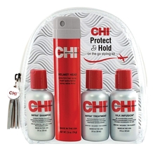 CHI Дорожный набор для волос Protect & Hold (шампунь 59мл + маска 59мл + лак 74г + шелк 59мл)