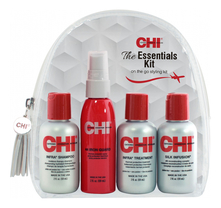 CHI Дорожный набор для волос The Essentials Kit (шампунь 59мл + кондиционер 59мл + спрей-термозащита 59мл + шелк 59мл)