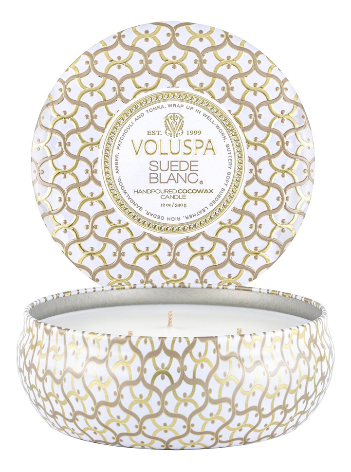 

Ароматическая свеча Suede Blanc (белая замша): свеча в алюминиевом подсвечнике с 3 фитилями 340г, Ароматическая свеча Suede Blanc (белая замша)