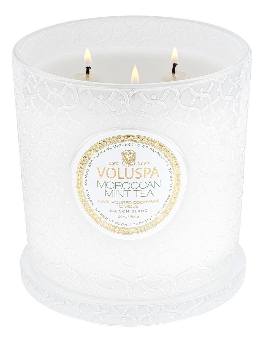 

Ароматическая свеча Moroccan Mint Tea (марокканский мятный чай): свеча в стеклянном подсвечнике c 3 фитилями 850г, Ароматическая свеча Moroccan Mint Tea (марокканский мятный чай)