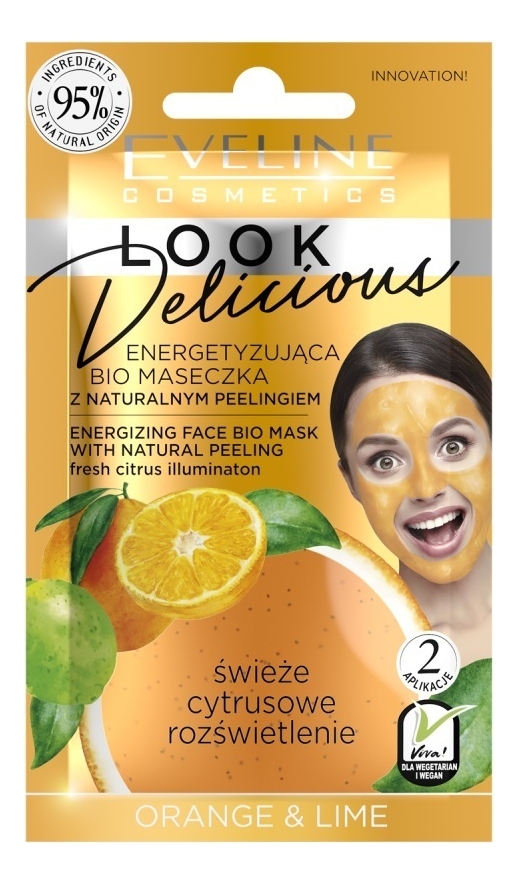 Bio маска для лица с натуральным скрабом Апельсин и лайм Look Delicious Orange & Lime Mask 10мл: Маска 1шт