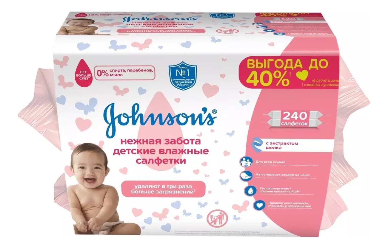 

Детские влажные салфетки Нежность хлопка Johnson's Baby: Салфетки 240шт, Детские влажные салфетки Нежность хлопка Johnson's Baby