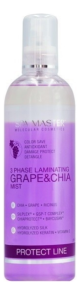 Купить Трехфазный ламинирующий спрей для защиты волос с виноградом и семенами чиа 3 Phase Laminating Grape Chia Mist pH 3, 5 330мл, Spa Master Professional