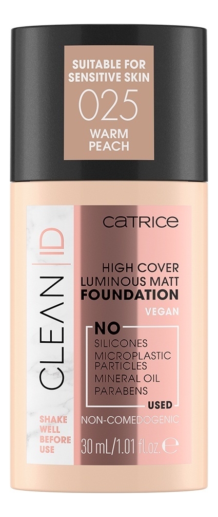 

Тональная основа для лица Clean ID High Cover Luminous Matt Foundation: 025 Warm Peach, Тональная основа для лица Clean ID High Cover Luminous Matt Foundation