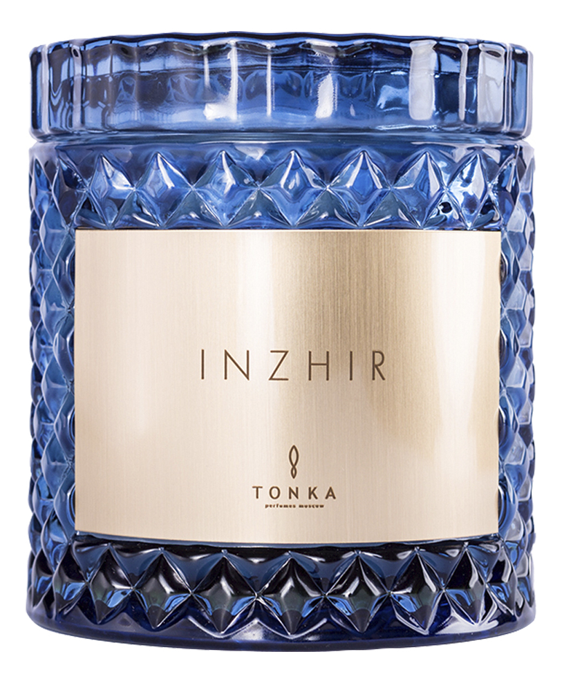 Ароматическая свеча Inzhir: свеча 2000г (синий подсвечник) короб со стеклом