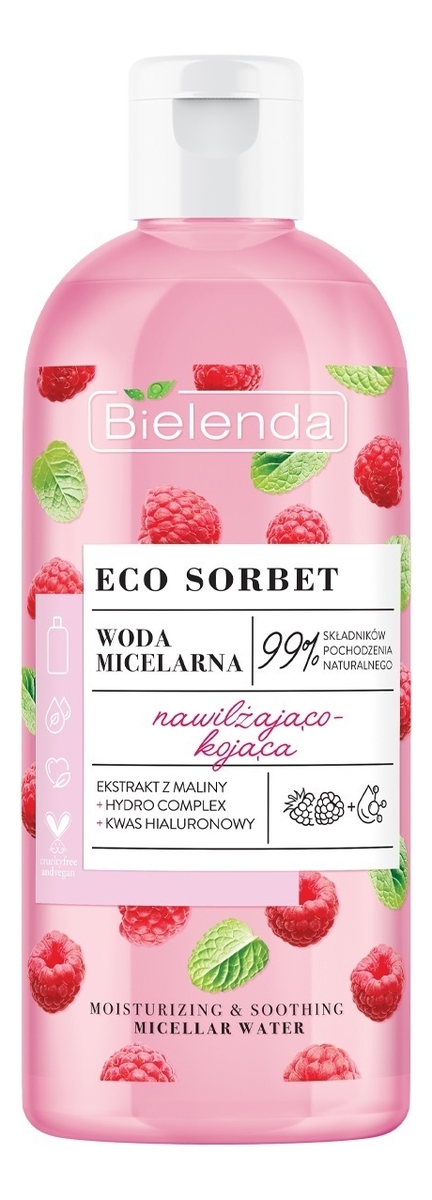 

Увлажняющая и успокаивающая мицеллярная вода Eco Sorbet Raspberry Moisturizing And Soothing Micellar Water 500мл
