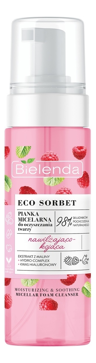 

Мицеллярная очищающая пенка для лица Eco Sorbet Raspberry Moisturizing And Soothing Micellar Face Cleansing Foam 150мл