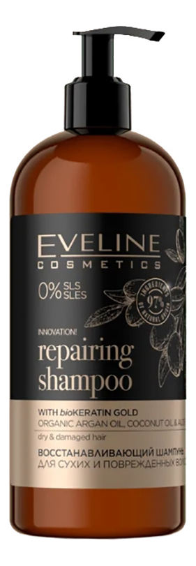 Купить Восстанавливающий шампунь для сухих и поврежденных волос Organic Gold Repairing Shampoo 500мл, Eveline