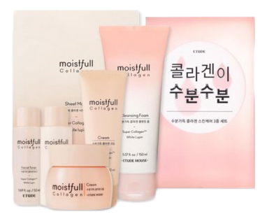 Набор для лица с коллагеном Moistfull Collagen Skin Care 3 (тонер 50мл + эмульсия 50мл + крем 75мл/50мл + пенка 150мл + тканевая маска 25мл)