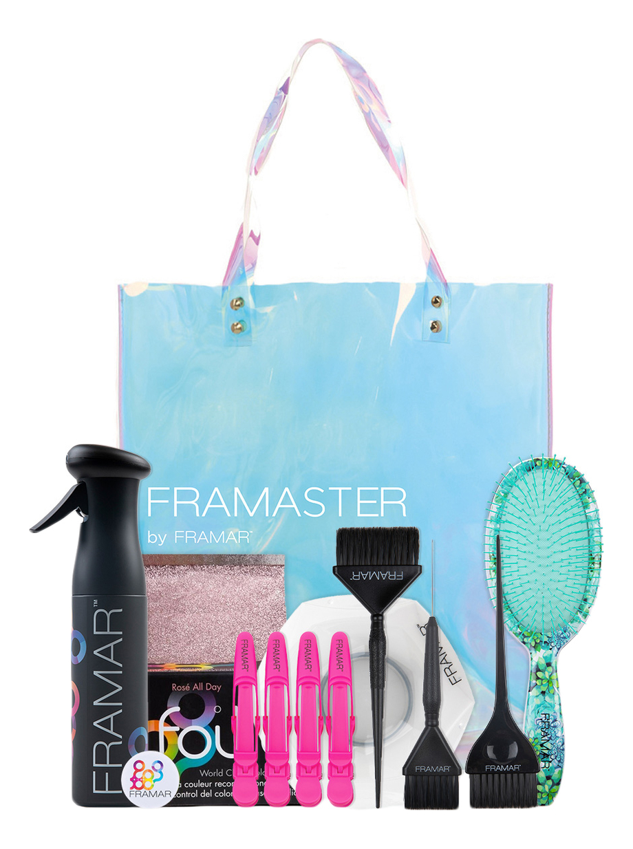 

Набор колориста Framaster (распылитель Ассистент стилиста + кисть д/окрашивания 3шт + зажимы 4шт + вытяжная фольга 500 листов + миска д/окрашивания 3шт + щетка д/волос + попсокет д/телефона + голографическая сумка)