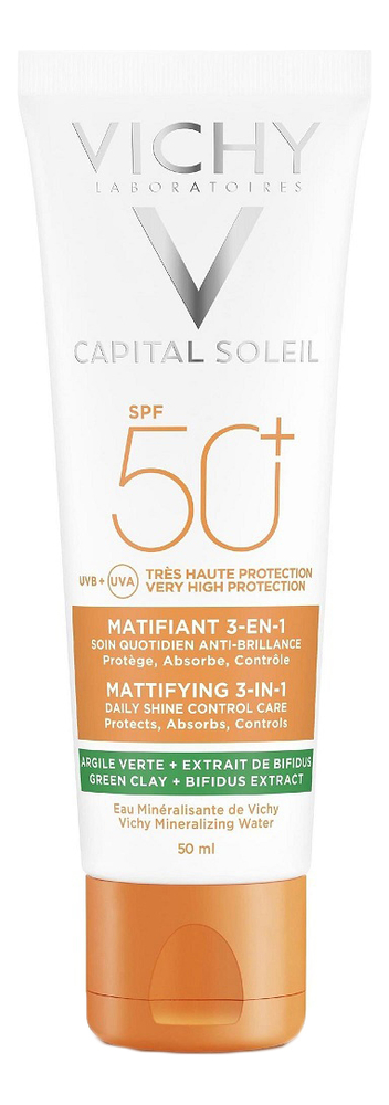 Солнцезащитный матирующий крем для лица 3 в 1 Capital Soleil Matifiant SPF50+ 50мл