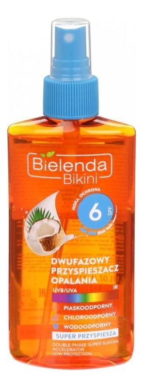 

Двухфазный ускоритель для загара с кокосовым маслом Bikini Low Protection SPF6 150мл