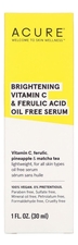 ACURE Безмасленная сыворотка с витамином С и феруловой кислотой Brightening Vitamin C & Ferulic Acid Oil Free Serum 30мл