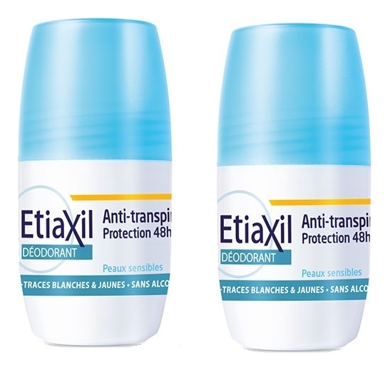 Купить Роликовый дезодорант для чувствительной кожи Deodorant Anti Transpirant 48H Roll-On Peaux Sensibles: Дезодорант 2*50мл, Etiaxil