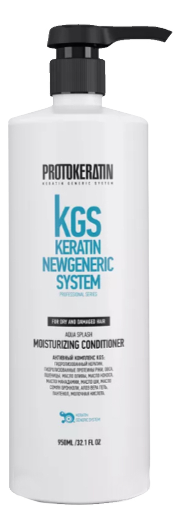 Кондиционер для волос интенсивное увлажнение KGS Keratin Newgeneric System Aqua Splash Moisturizing Conditioner: Кондиционер 1000мл кондиционер для сияния и защиты цвета окрашенных волос kgs keratin newgeneric system color guard conditioner кондиционер 300мл