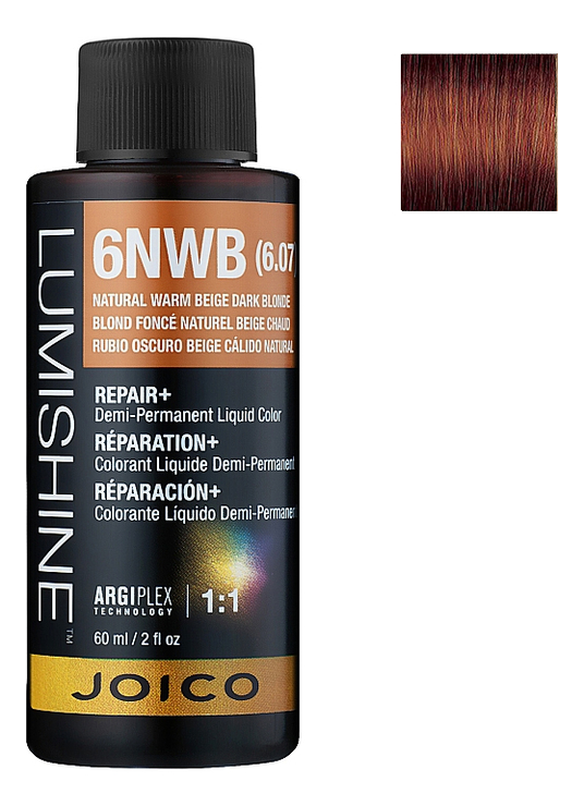 

Демиперманентная премиксованная крем-краска для волос Lumishine Demi-Permanent Liquid Color 60мл: 6NC Темный блондин натурально-медный, Демиперманентная премиксованная крем-краска для волос Lumishine Demi-Permanent Liquid Color 60мл