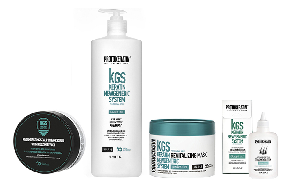 

(Protokeratin) Набор Оздоровление кожи головы KGS Keratin Newgeneric System (крем-скраб 150мл + шампунь 950мл + маска-бальзам 250мл + лосьон-тоник 100мл)