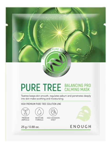 Успокаивающая тканевая маска с экстрактом чайного дерева Pure Tree Balancing Pro Calming Mask 25г: Маска 1шт enough маска тканевая успокаивающая с экстрактом чайного дерева premium pure tree balancing 5шт 25мл