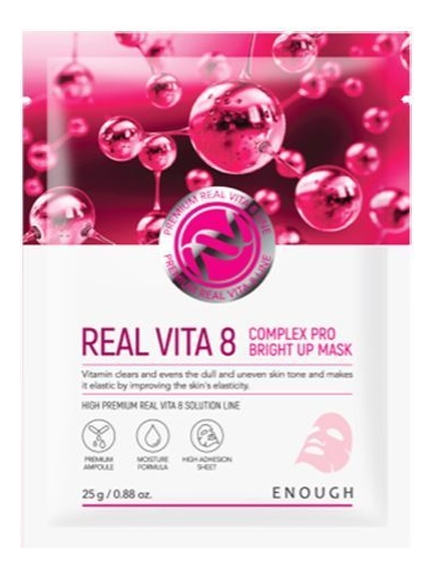 Тканевая маска для сияния кожи лица с витаминами Real Vita 8 Complex Pro Bright Up Mask 25г: Маска 1шт