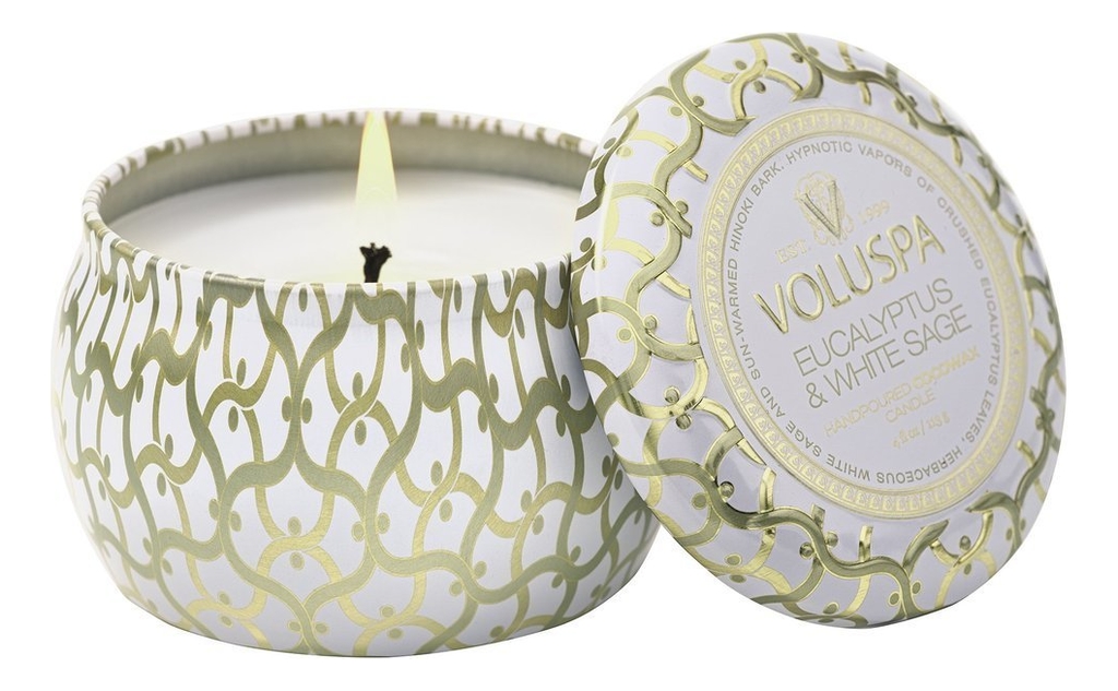 

Ароматическая свеча Eucalyptus & White Sage (Эвкалипт и белый шалфей): свеча в декоративном подсвечнике 113г, Ароматическая свеча Eucalyptus & White Sage (Эвкалипт и белый шалфей)
