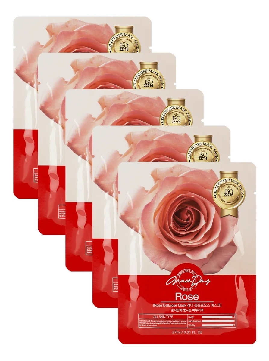 

Тканевая маска для лица Rose Cellulose Mask 27мл: Маска 5шт, Тканевая маска для лица Rose Cellulose Mask 27мл