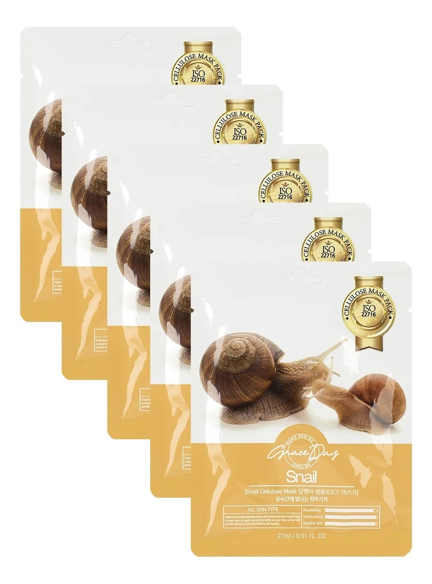 

Тканевая маска для лица Snail Cellulose Mask 27мл: Маска 5шт, Тканевая маска для лица Snail Cellulose Mask 27мл