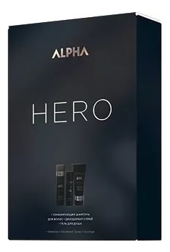 Набор Alpha Homme Hero (шампунь д/волос с охлаждающим эффектом 250мл + дезодорант-спрей 100мл + гель д/душа с охлаждающим эффектом 250мл) набор alpha homme still шампунь д волос с охлаждающим эффектом 250мл гель для бритья 100мл лосьон после бритья 100мл