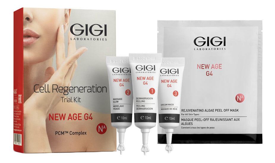 Набор для лица New Age G4 Cell Regeneration Trial (двойной пилинг 10мл + массажный крем на основе сквалана 10мл + увлажняющая маска 10мл + альгинатная маска с экстрактом водорослей 30г)