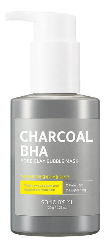 Кислородная маска для лица от черных точек с древесным углем Charcoal BHA Pore Clay Bubble Mask 120г