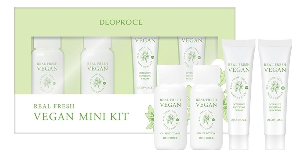 

Набор для лица Real Fresh Vegan Mini (лосьон 30мл + тонер 30мл + крем для кожи вокруг глаз 10мл + крем 10мл)