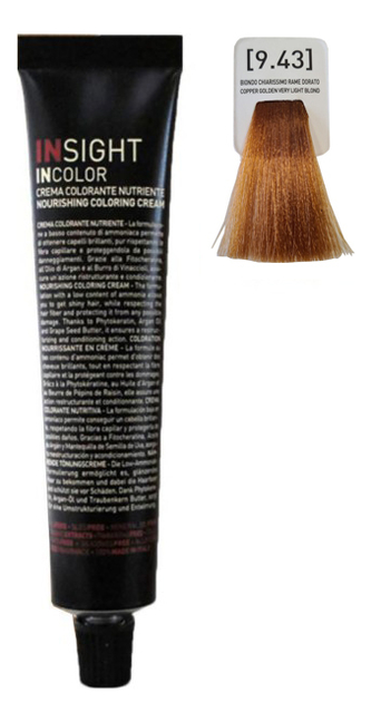 

Крем-краска для волос с фитокератином Incolor Crema Colorante 100мл: 9.43 Очень светлый блондин медно-золотистый, Крем-краска для волос с фитокератином Incolor Crema Colorante 100мл