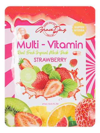 цена Тканевая маска c экстрактом клубники Multi-Vitamin Strawberry Mask Pack 27мл