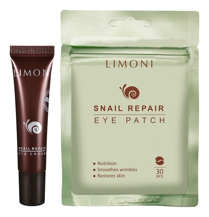 Купить Набор для кожи вокруг глаз с экстрактом слизи улитки Snail Eye Care (тканевые патчи Eye Patch 30шт + крем Eye Cream 15мл), Limoni