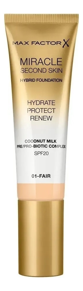 

Тональная основа с натуральным кокосовым молоком Miracle Second Skin SPF20 30мл: 01 Fair, Тональная основа с натуральным кокосовым молоком Miracle Second Skin SPF20 30мл